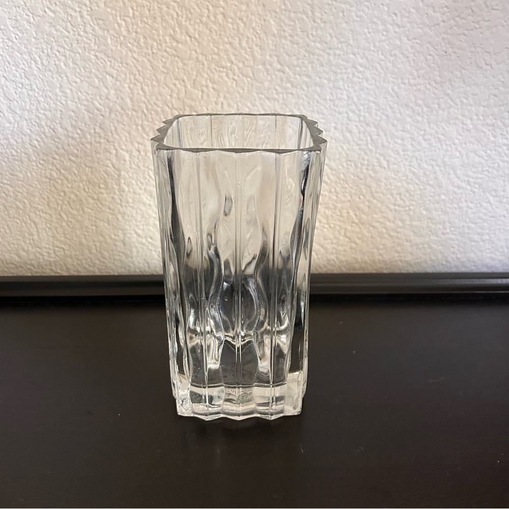 Vintage Studio Nova Crystal Vase Wave Pattern Lead Crystal Square Japan Made